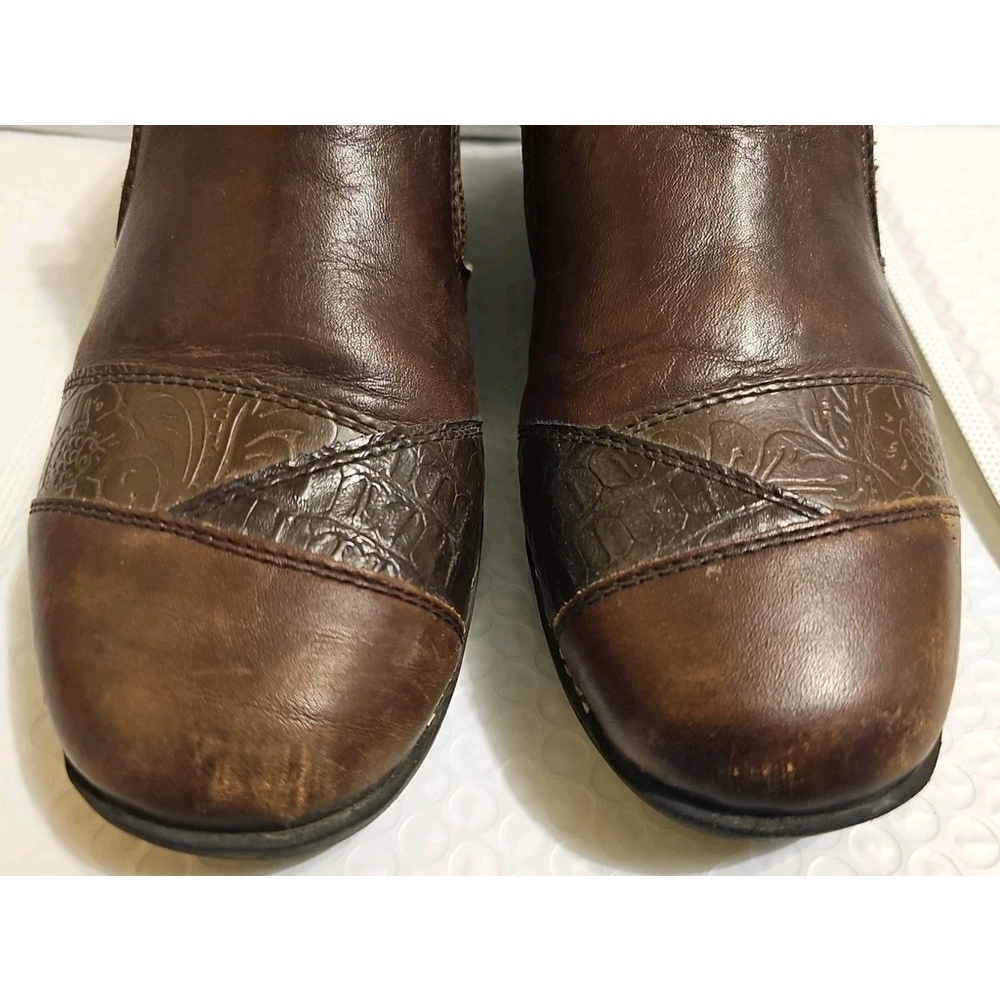 Rieker Brown Leather Ankle Boots Double Side Zip Size EU 38 Floral Etching - Picture 3 of 14